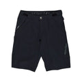 Black shorts with branding on a white background