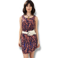Sleeveless Abstract Knee Length Dress pink purple front pockets cropped top casual dress