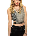 Sleeveless Black Abstract Waist Wrap Crop Top