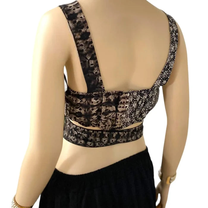 Sleeveless Black Abstract Waist Wrap Crop Top