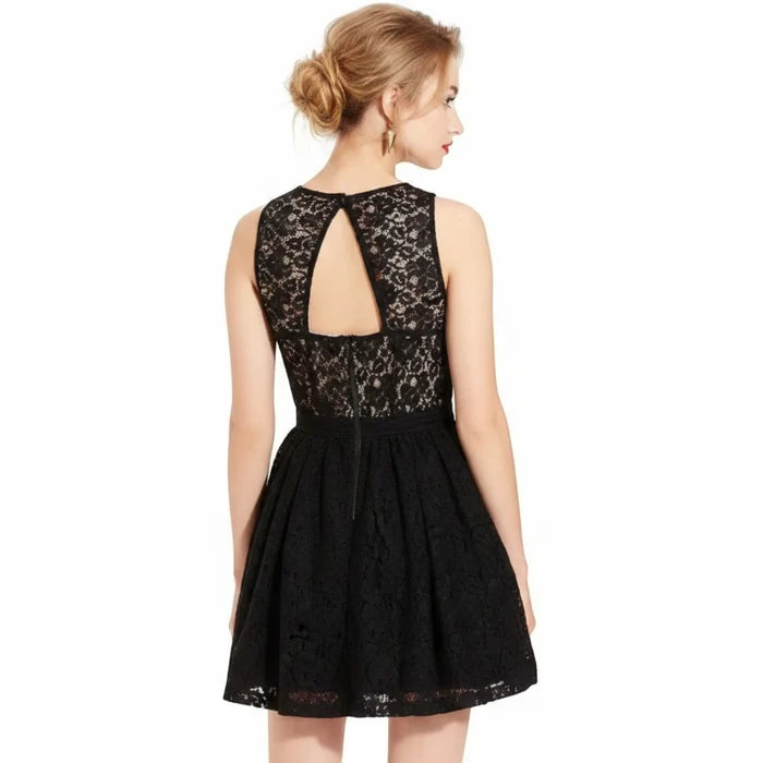 Sleeveless Black Lace Cut Out Fit Flare Dress - Black / XL / Female - Mini Dress