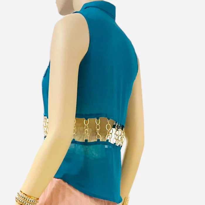 Sleeveless Cut Out Chain Waist Top