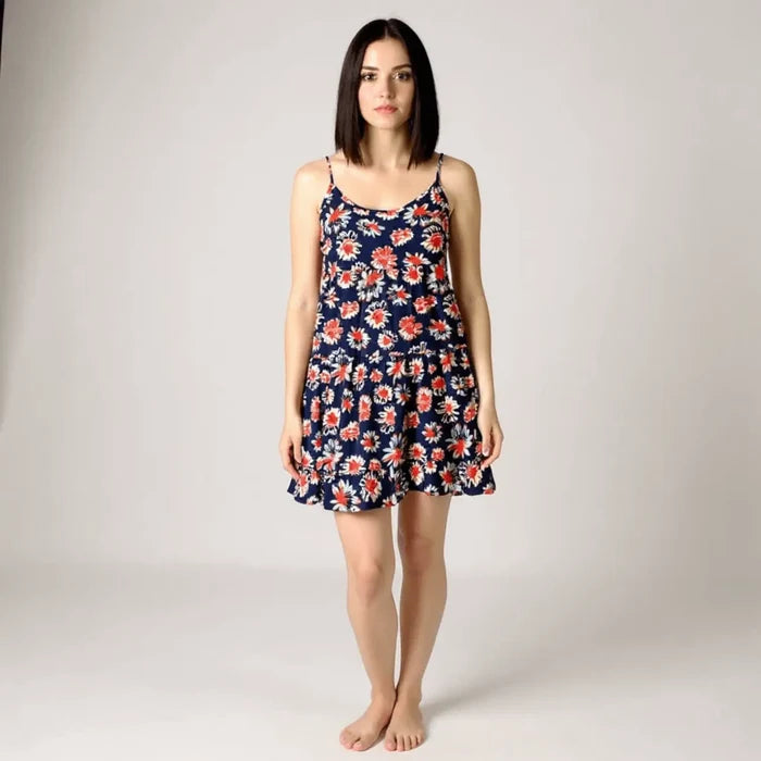 summer outfit styled with floral tiered mini dress