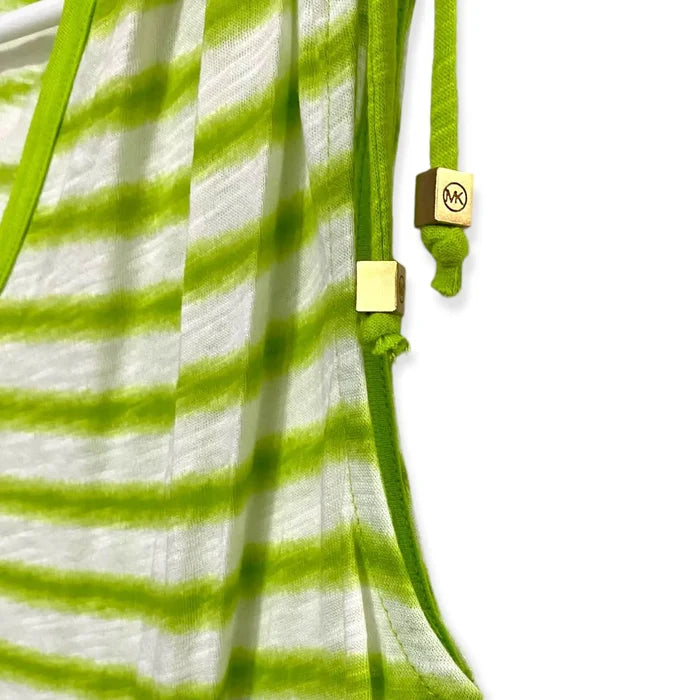 shoulder detailed with MK charm tassels sleeveless green white cotton top