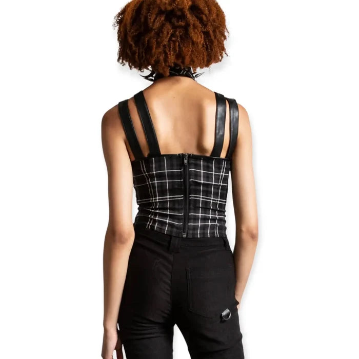 Sleeveless Wide Straps Tartan Fitted Crop Top