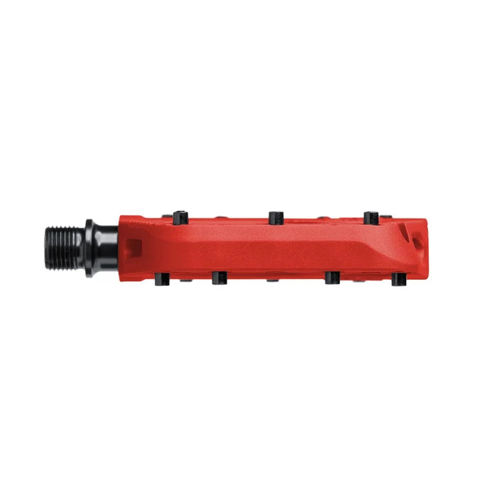 Red mechanical component with black bolts on a white background
