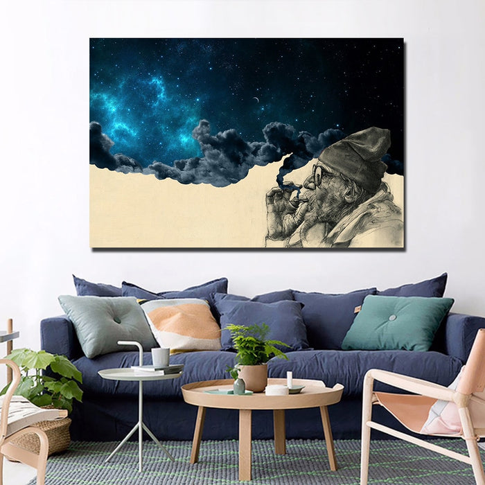 Smoke And Wonder Old Man Wall Art Decor Canvas Printing - BlueArtDecor