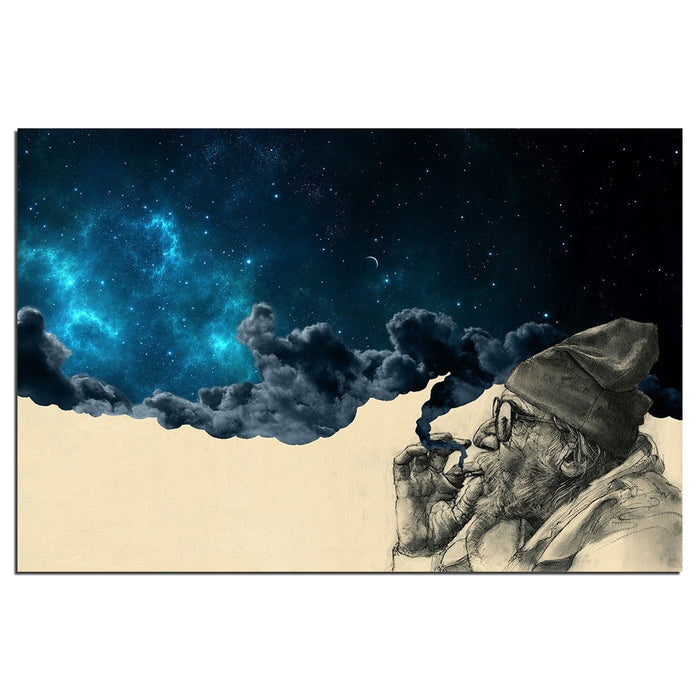Smoke And Wonder Old Man Wall Art Decor Canvas Printing - BlueArtDecor