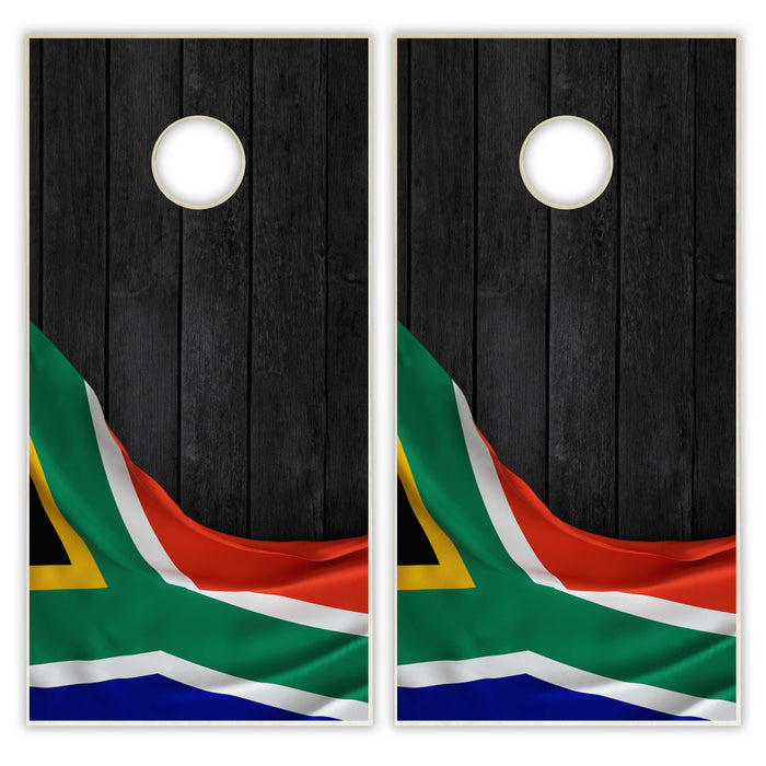 South Africa Flag Cornhole Set - Black Wood