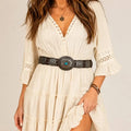 Southwestern Navajo Style Link Elastic Waist Belt - dark brown/silver / One size / Female - Women’s Belts