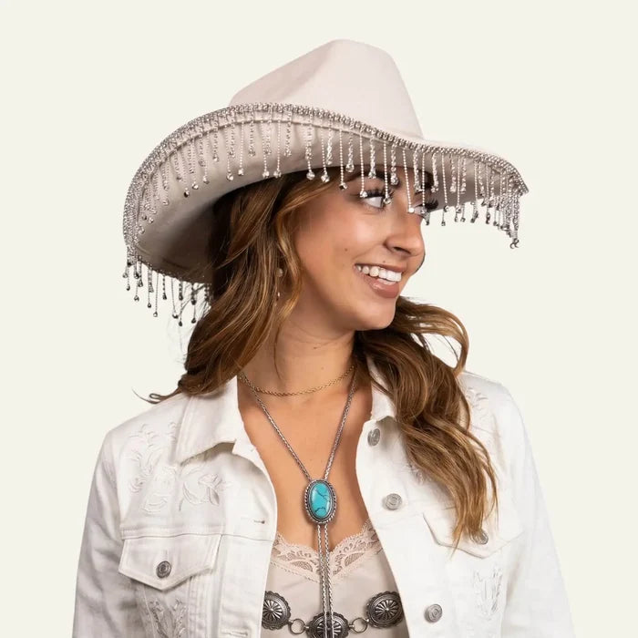 Sparkling Fringe White Cowboy Hat - White / One size / Adults - Cowboy Hats