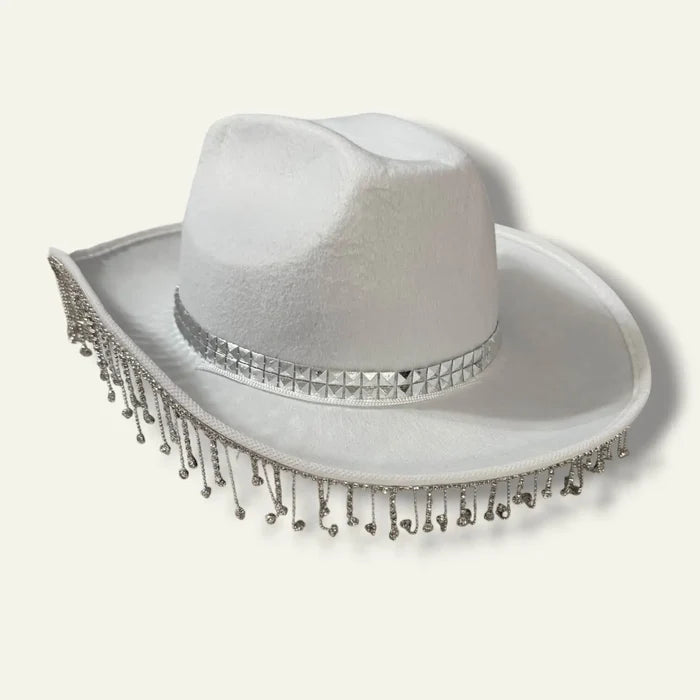 Sparkling Fringe White Cowboy Hat - White / One size / Adults - Cowboy Hats