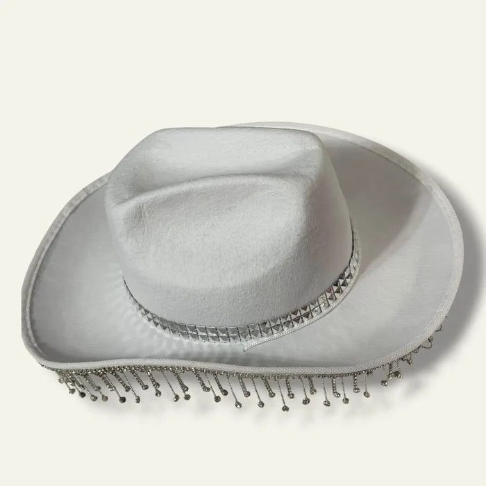 Sparkling Fringe White Cowboy Hat - White / One size / Adults - Cowboy Hats