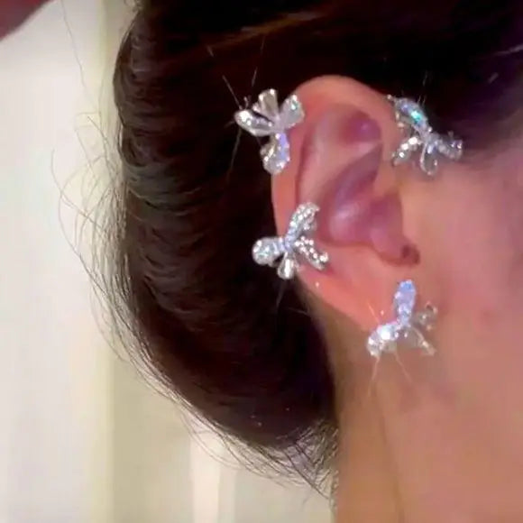 Sparkling Silver Glittery Bow Dancing Earrings - Wild Time Fashion