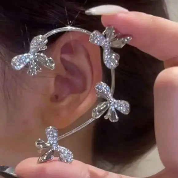 Sparkling Silver Glittery Bow Dancing Earrings- Wild Time Fashion