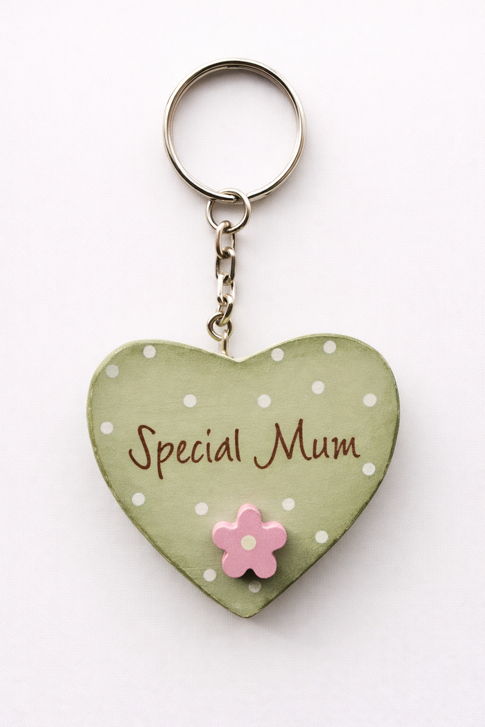 special mum wooden heart keyring shabby chic painted keepsake with flower detail