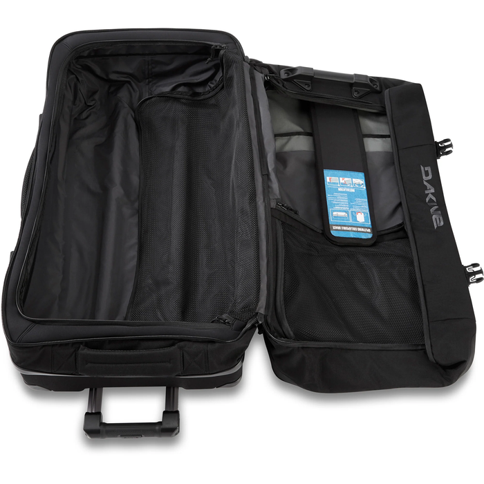 Black suitcase with open lid on a white background