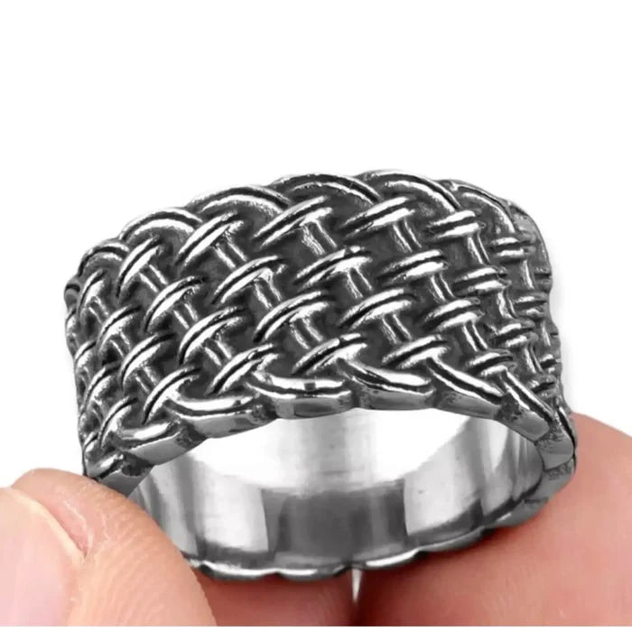 Silver Basket-Weave Wide Ring - Wild Time Fashion