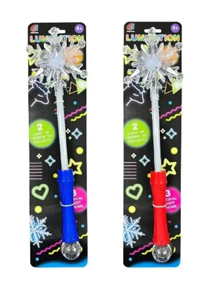 Star Snow Flake Shape Light Up Wand on Card - thefancydress.co.uk