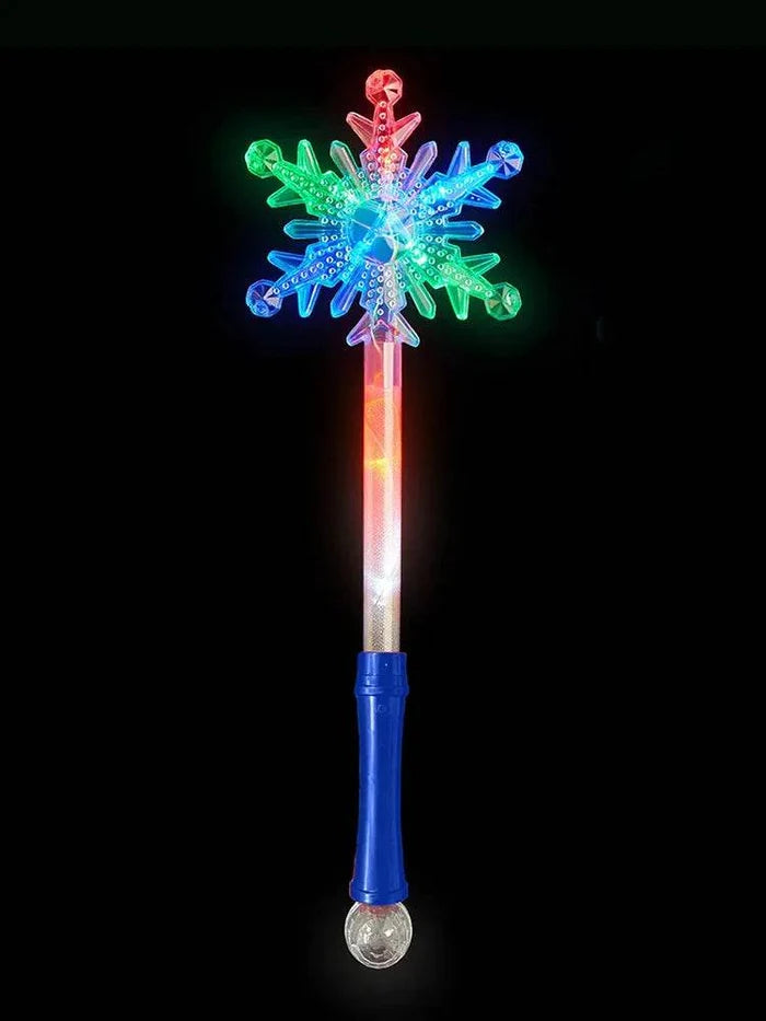 Star Snow Flake Shape Light Up Wand on Card - thefancydress.co.uk