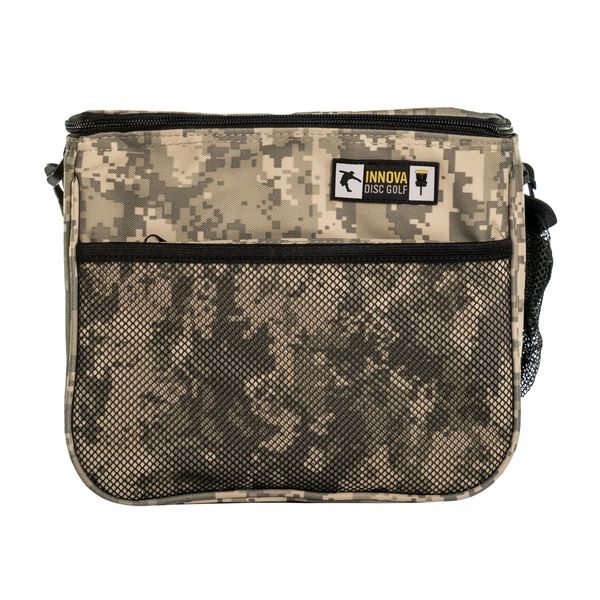Camouflage bag with Innova Disc Golf logo on a white background