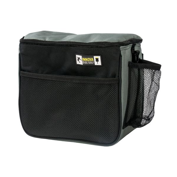 Black and gray bag with a visible brand logo on a white background