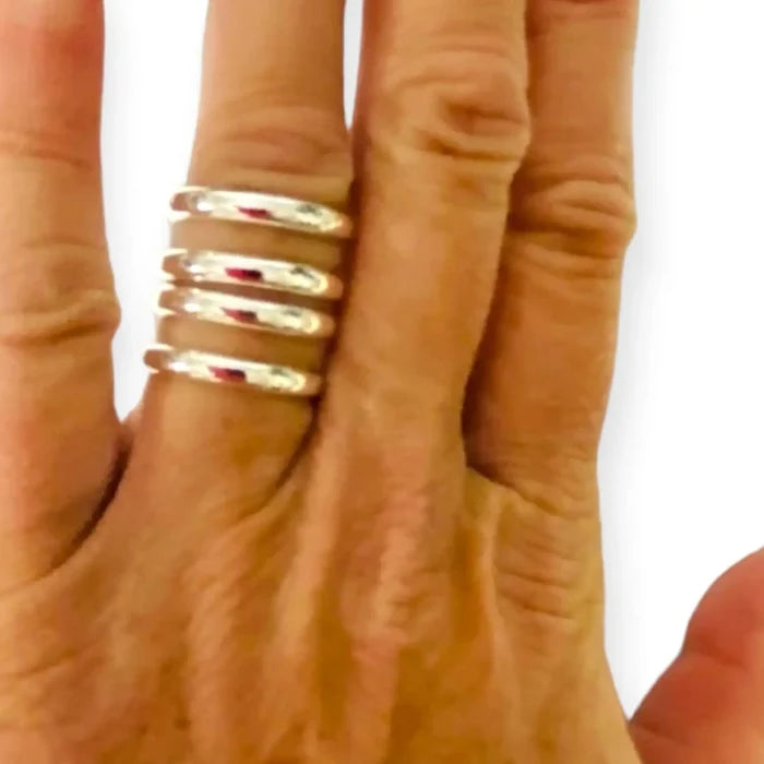 Sterling Silver Adjustable Double Band Cuff Ring - Wild Time Fashion