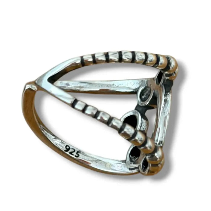 Sterling Silver Beaded Open Wrap Ring women's adjustable cuff band and asymmetrical bead detail size 8