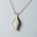 Sterling Silver Conch Pearl Charm Necklace - Dainty Conch Pendant Necklace / One size / Female - Women’s Necklaces