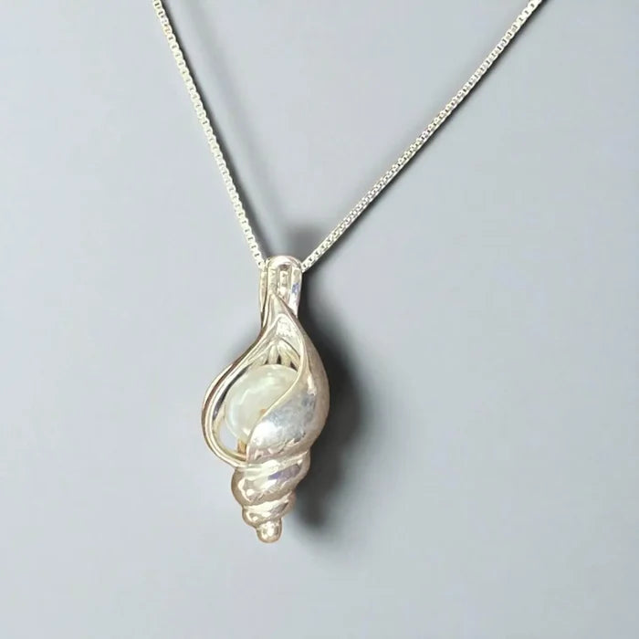 Sterling Silver Conch Pearl Charm Necklace - Dainty Conch Pendant Necklace / One size / Female - Women’s Necklaces