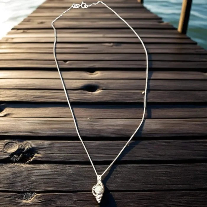Sterling Silver Conch Pearl Charm Necklace - Dainty Conch Pendant Necklace / One size / Female - Women’s Necklaces