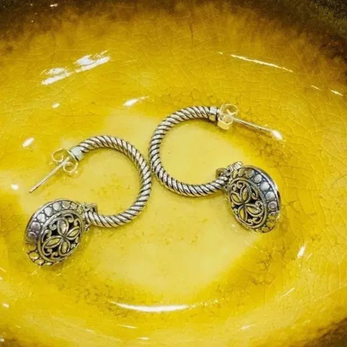 Sterling Silver Filigree Half Hoop Earrings / women's/ osfm/925S