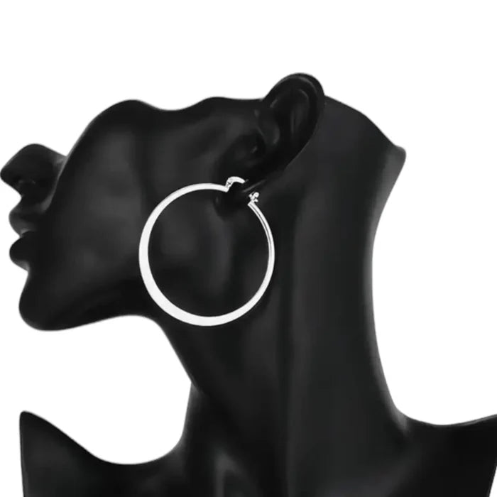 Women's Sterling Silver 55MM Hoops-Clip Closure Earrings -Wild Time Fashion