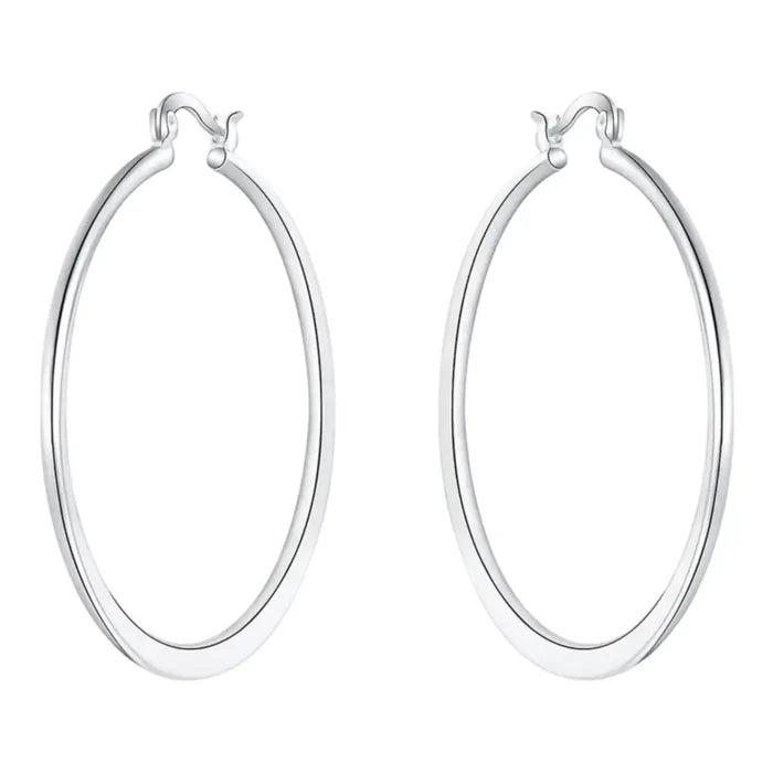 Women's Sterling Silver 55MM Hoops-Clip Closure Earrings -Wild Time Fashion