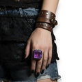 Sterling Silver Purple Crackled Quartz Ring with 33-carat emerald cut antiqued  filigree design