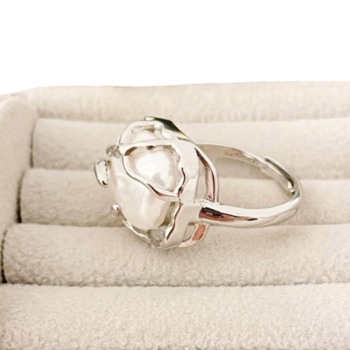 on ring tray Sterling Silver Vine Baroque Pearl Ring with square faux pearl and adjustable band