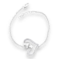 white background Sterling Silver White Diamond Heart Bracelet with open heart zirconia design women's/ 925 sterling silver/ 6.75"