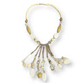 Boho-Chic Stone and Shell Leather Tassel Statement Necklace