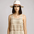 White straw classic panama sun hat with wide brim and double leather strap – summer resort wear sun protection, foldable