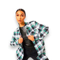 Street Chic Oversized Button Up Flannel Shirt women's long sleeve, chest pocket, button cuffs with shirt tail hemline