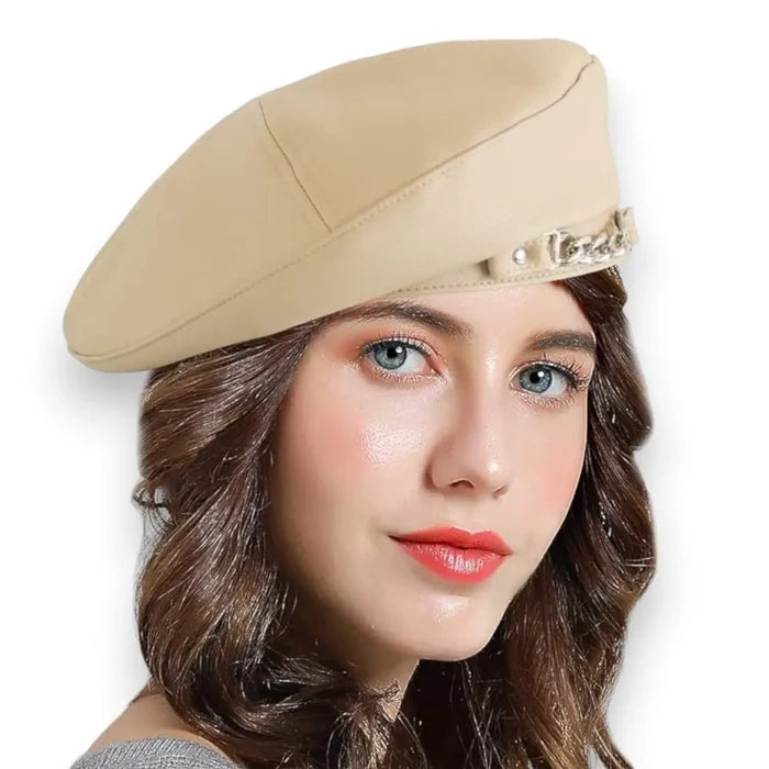 Street Ecru Faux Leather Beret Hat - Wild Time Fashion
