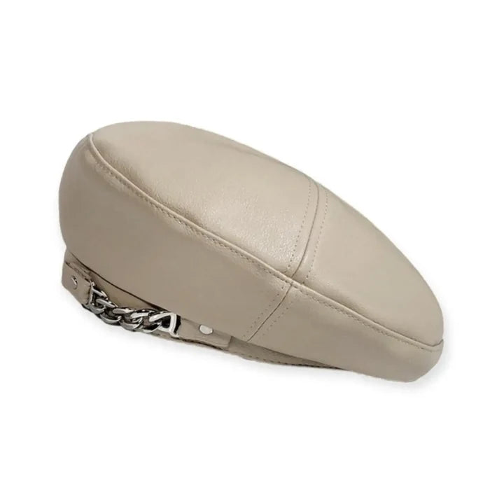 Street Ecru Faux Leather Beret Hat - Wild Time Fashion