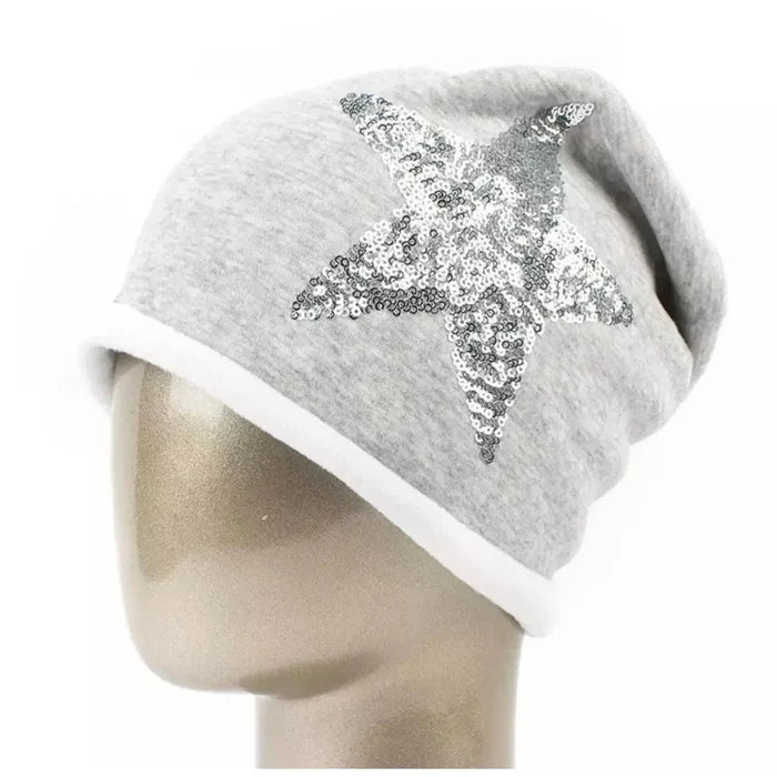 Sequins Star Faux Fur Lined Winter Beanie