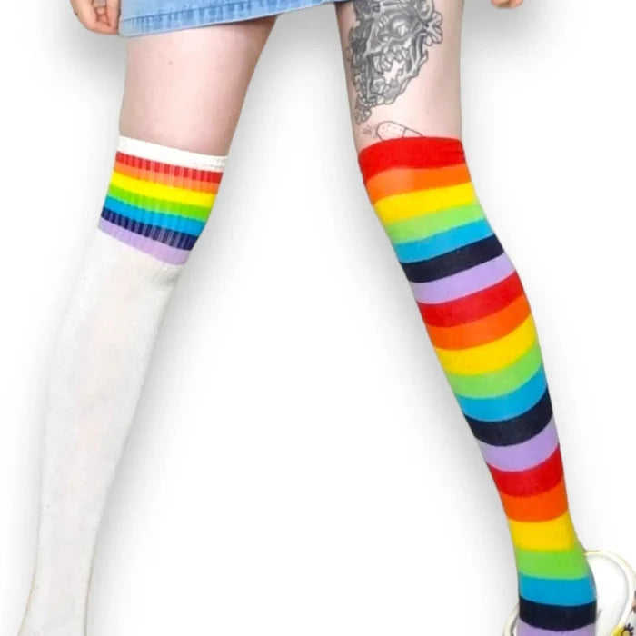 Women’s Striped Over Knee Tall Socks  mix match for personal style / One Size