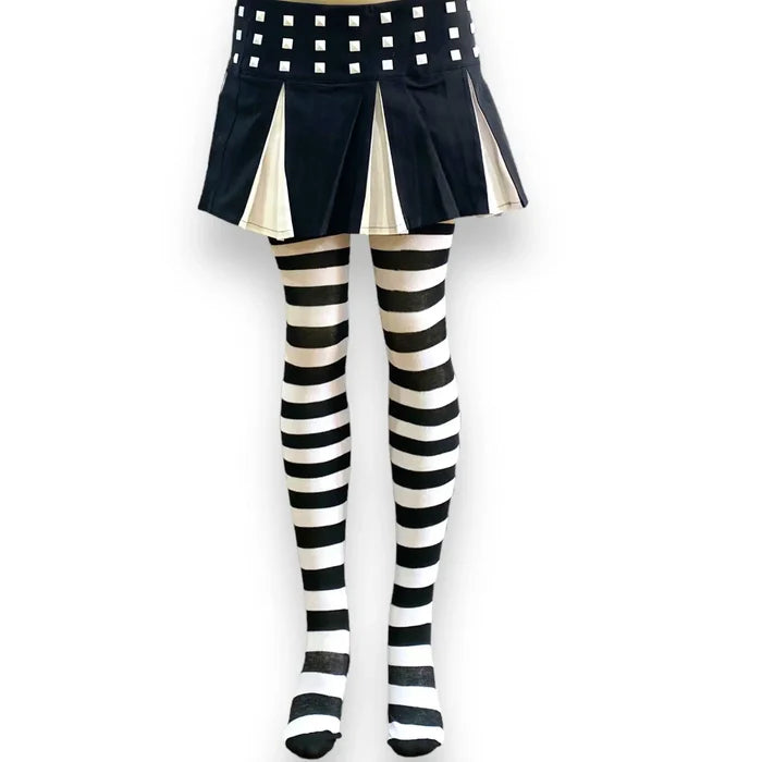 Women’s Striped Over Knee Tall Socks  Black White Skeleton Striped / One Size