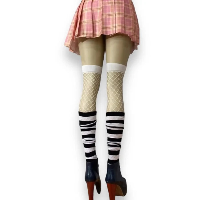 Women’s Striped Over Knee Tall Socks  Black White Beetlejuice Striped / One Size