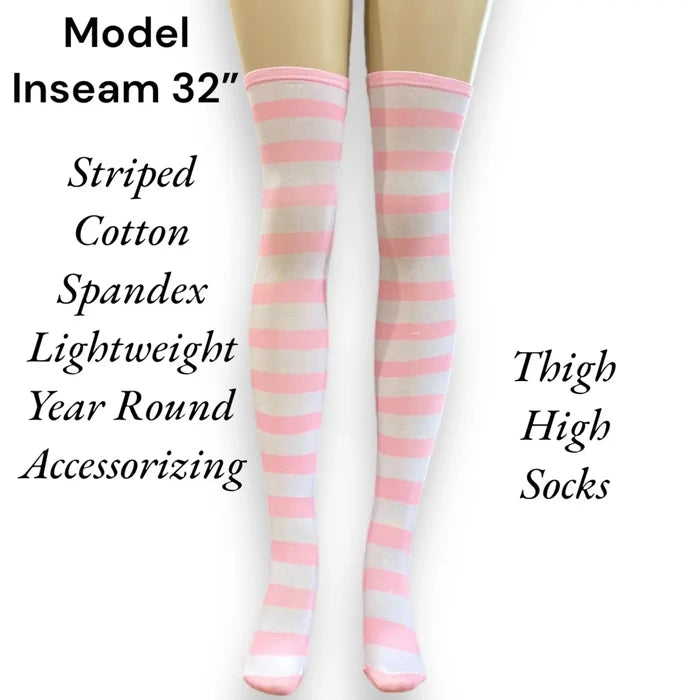 Women’s Striped Over Knee Tall Socks  Pink White Candy Striped / One Size