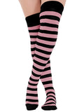 Striped Over The Knee Black & Baby Pink Thigh High Socks