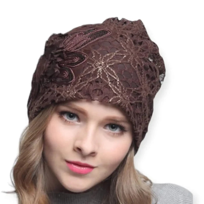Stylish Floral Lace Sequin Beanie Cap