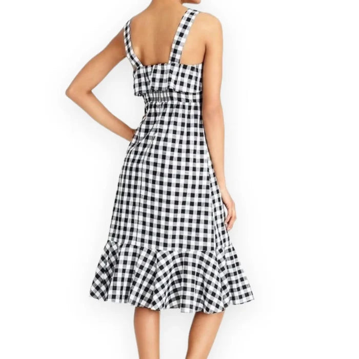 Frilly gingham check summer dress with smocked back and zipper